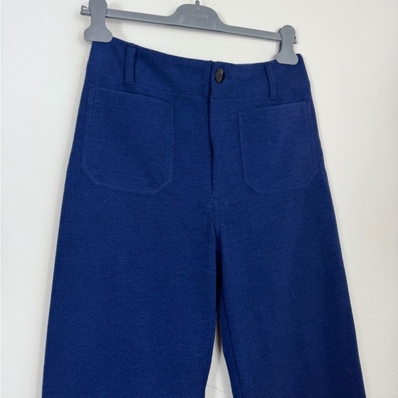 Maeve Anthropologie Colette Brushed Knit Crop Wide-Leg Pants Navy - Picture 6 of 9